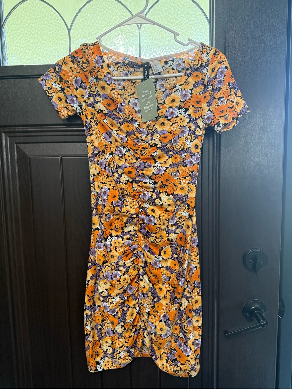 Divided Floral Ruched Mini Dress - Orange & Purple